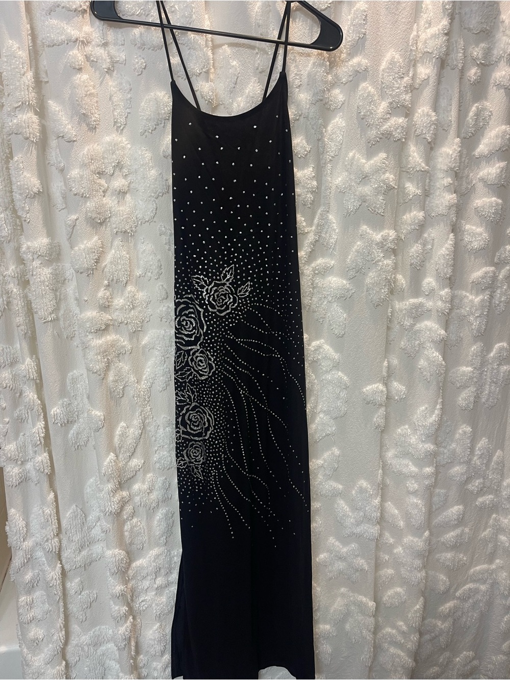 Vintage team USA Black maxi dress with silver details and rose embroidery